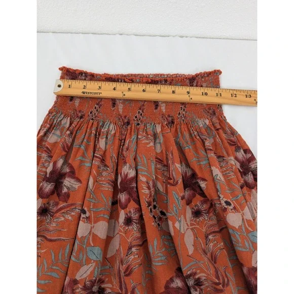 Natural Life Boho Smocked Waist Maxi Skirt Floral Print Brown Orange Women's M - Picture 3 of 7